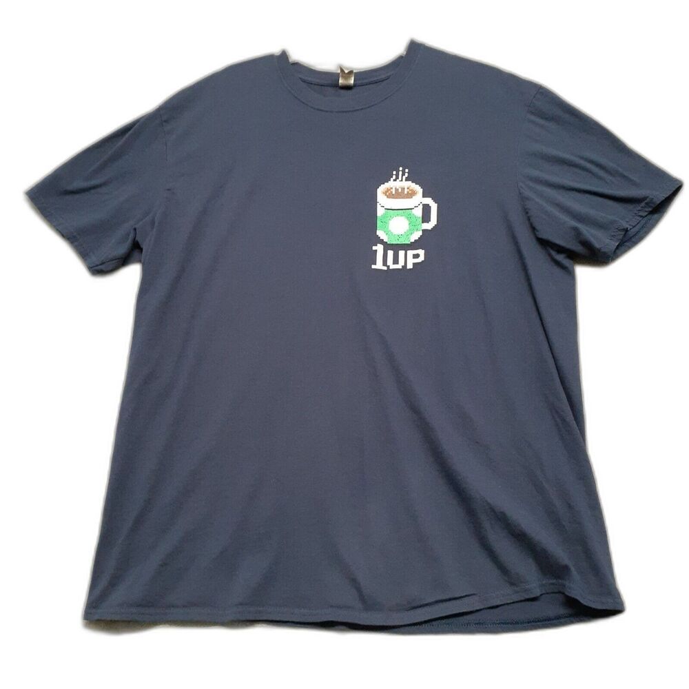 Nintendo Mens Size 2XL Super Mario Bros 1up Mushroom Cup Navy Blue Tshirt